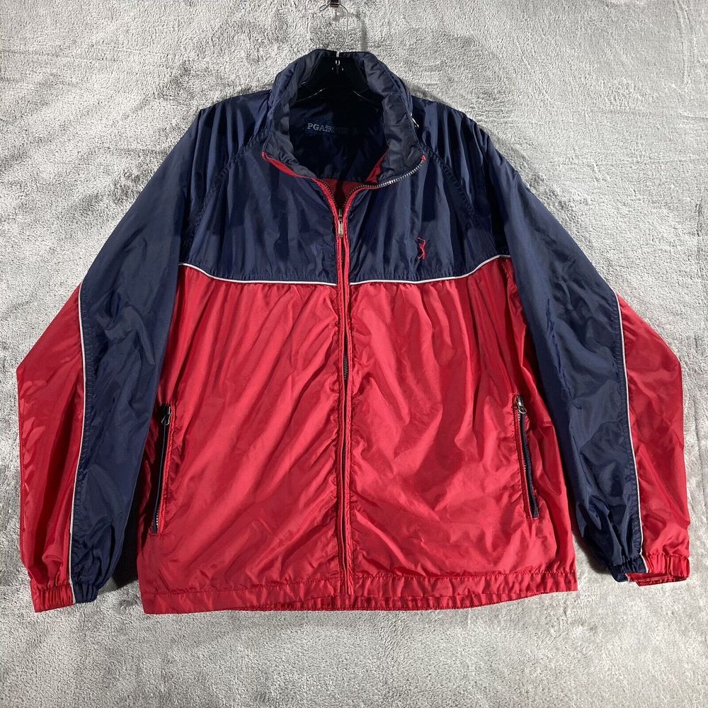 PGA Tour OFFICIAL Mens Windbreaker Jacket Size Large Blue Red Classic Golf VTG‎